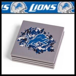 ⭐️NEW NFL Detroit Lions Ceramic Coasters Set - Gray and Blue
